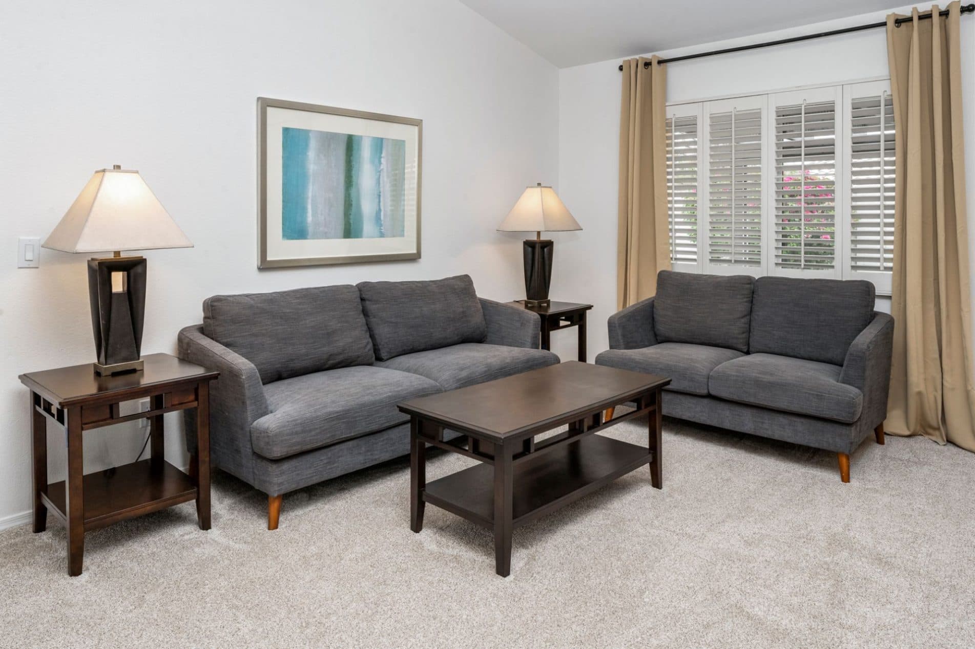 Sunlit Castle furnished living room — Scottsdale snowbird residence